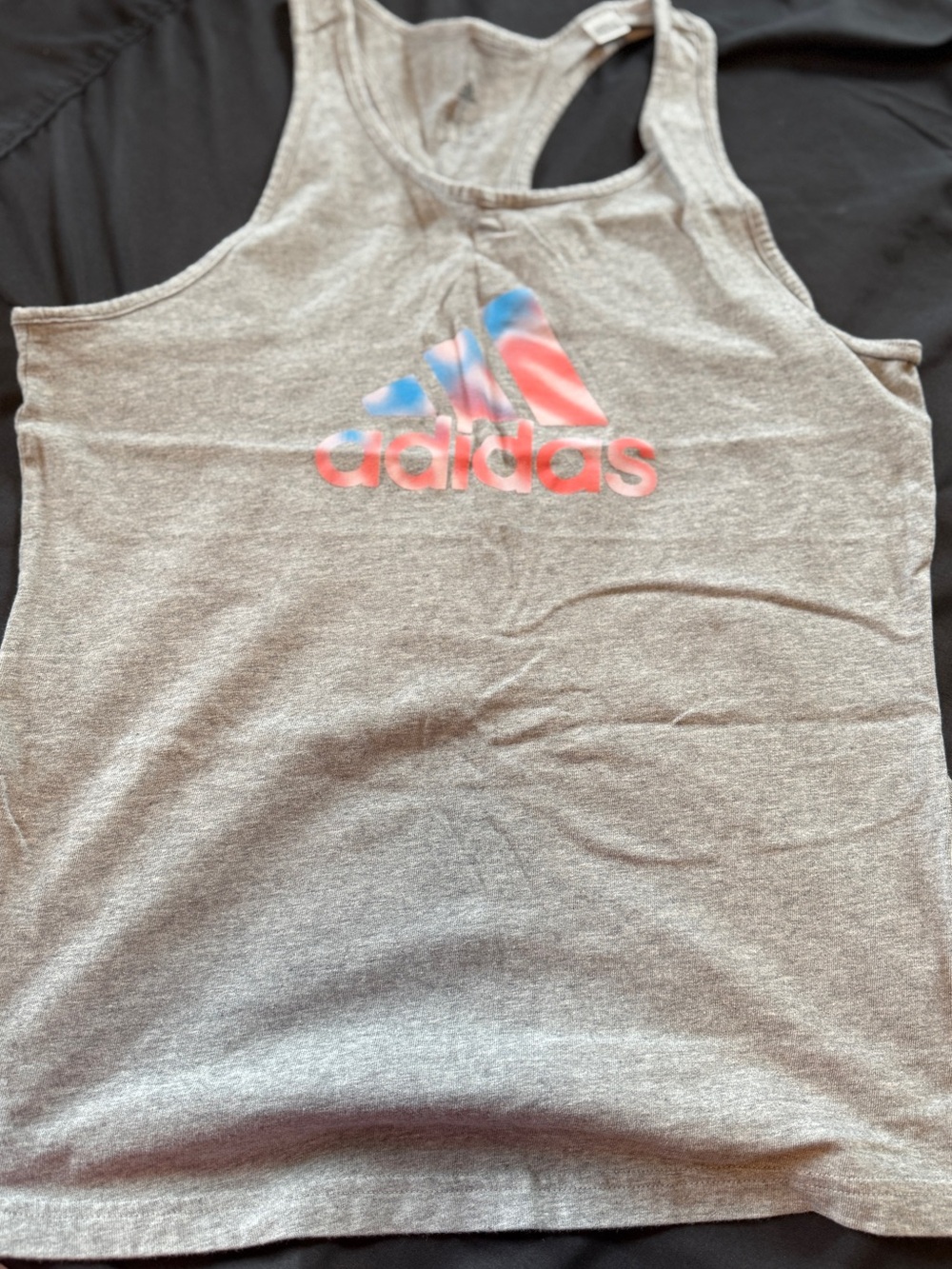 adidas Light Gray Racerback Tank with Pink and Blue Logo